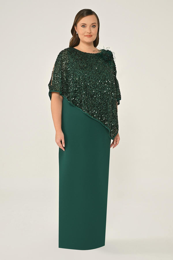 Crepe Long Dress with Sequin Shawl
