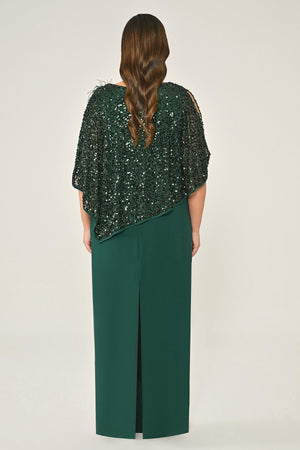 Crepe Long Dress with Sequin Shawl
