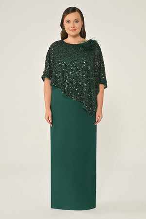 Crepe Long Dress with Sequin Shawl