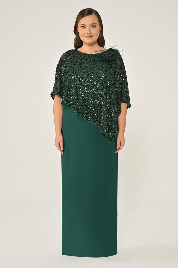 Crepe Long Dress with Sequin Shawl