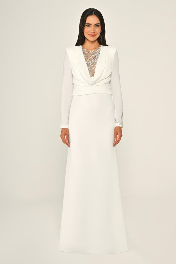 Sequin Cowl Neck Crepe Maxi Dress