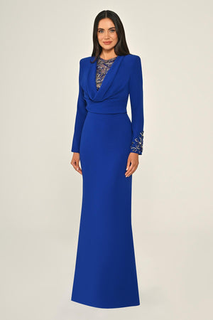 Sequin Cowl Neck Crepe Maxi Dress