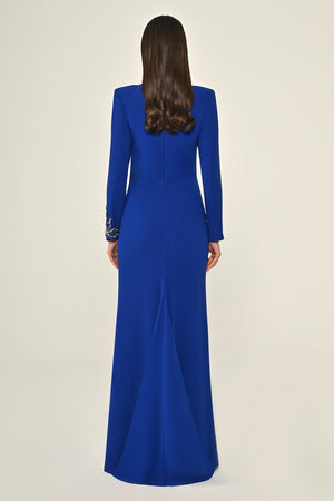 Sequin Cowl Neck Crepe Maxi Dress