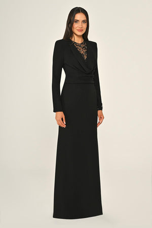 Sequin Cowl Neck Crepe Maxi Dress