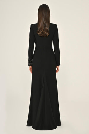 Sequin Cowl Neck Crepe Maxi Dress