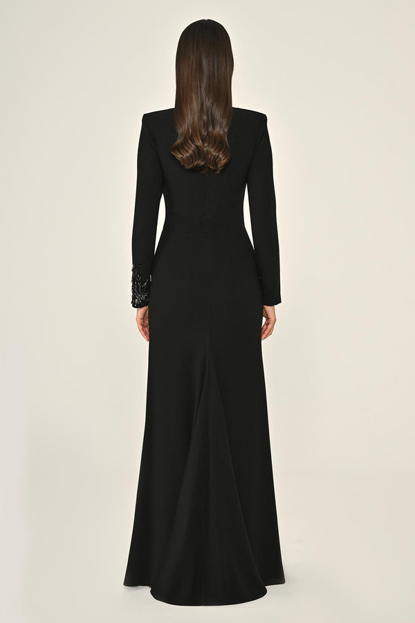Sequin Cowl Neck Crepe Maxi Dress