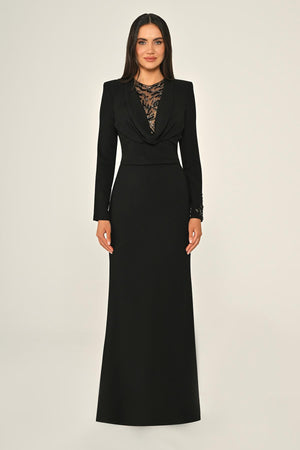 Sequin Cowl Neck Crepe Maxi Dress