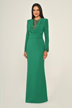 Sequin Cowl Neck Crepe Maxi Dress