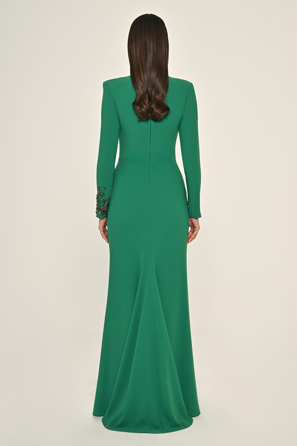 Sequin Cowl Neck Crepe Maxi Dress