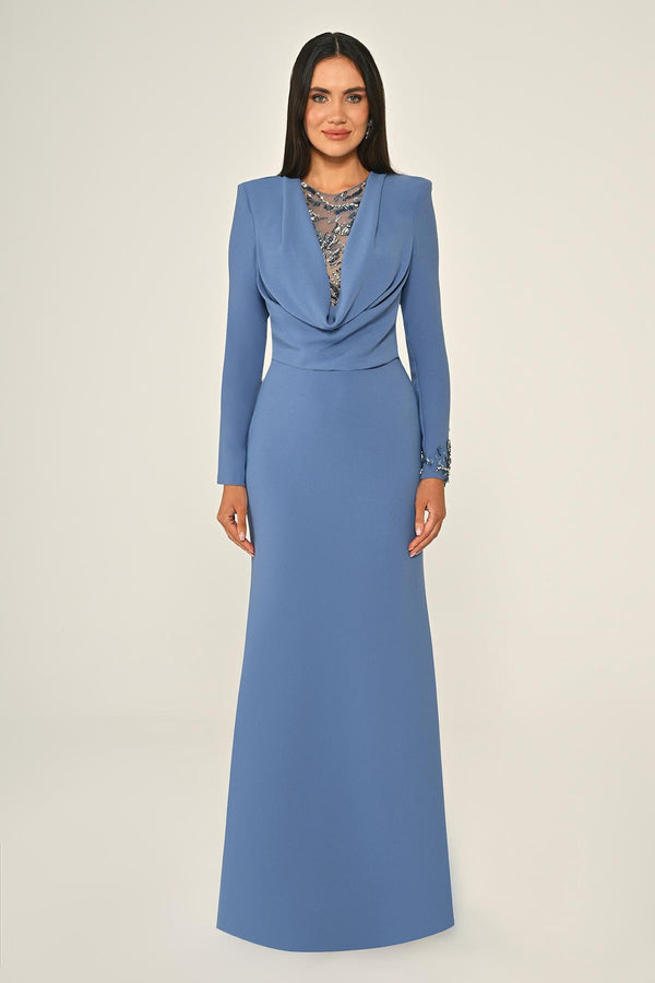 Sequin Cowl Neck Crepe Maxi Dress