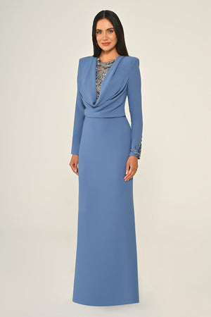 Sequin Cowl Neck Crepe Maxi Dress