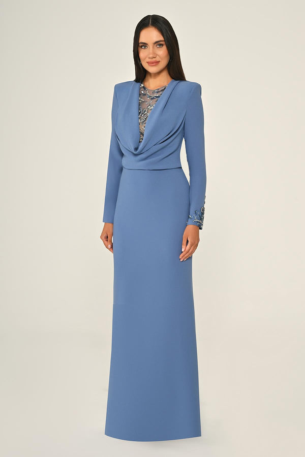 Sequin Cowl Neck Crepe Maxi Dress