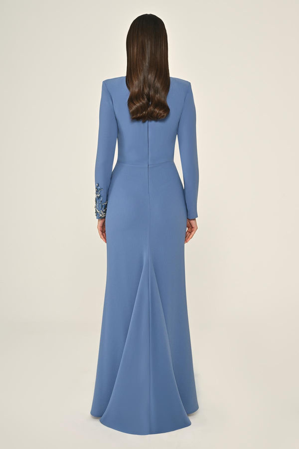 Sequin Cowl Neck Crepe Maxi Dress