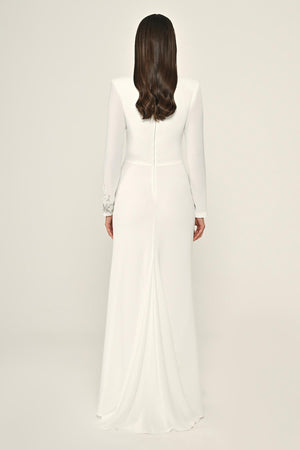 Sequin Cowl Neck Crepe Maxi Dress