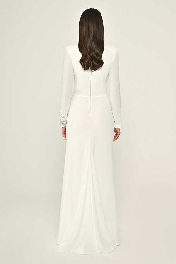 Sequin Cowl Neck Crepe Maxi Dress