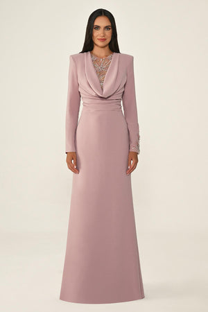 Sequin Cowl Neck Crepe Maxi Dress