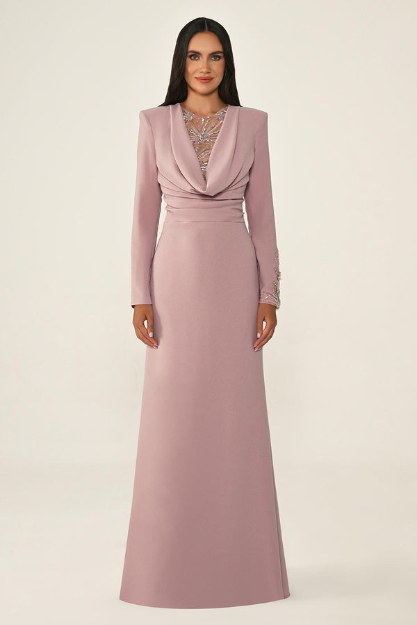 Sequin Cowl Neck Crepe Maxi Dress