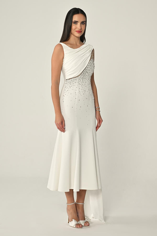 Crepe Midi Dress with Shawl Accessory and Stones