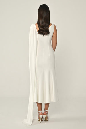 Crepe Midi Dress with Shawl Accessory and Stones