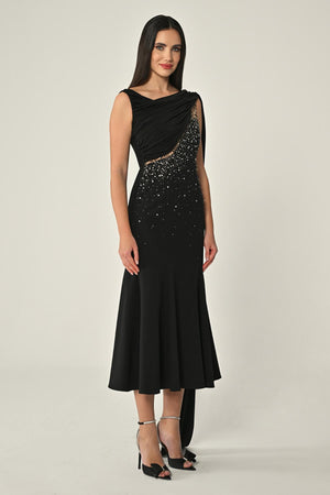 Crepe Midi Dress with Shawl Accessory and Stones