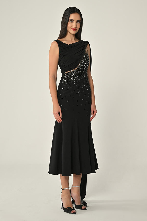 Crepe Midi Dress with Shawl Accessory and Stones