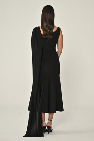 Crepe Midi Dress with Shawl Accessory and Stones