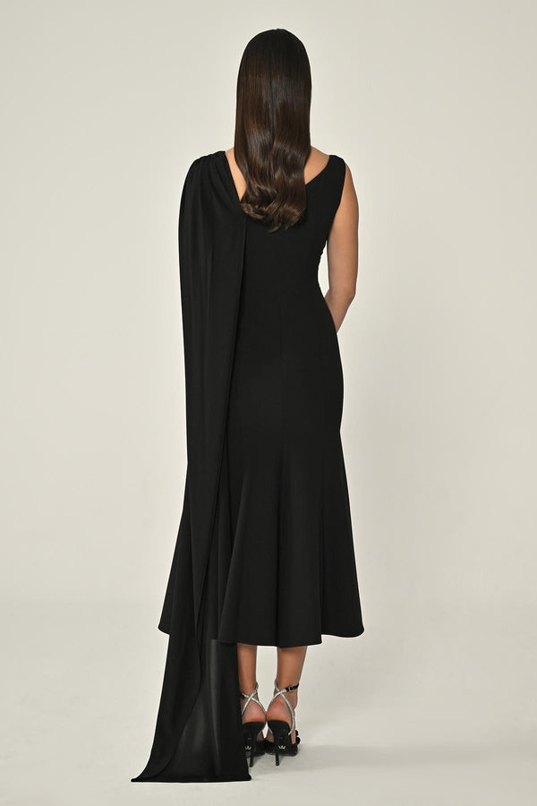 Crepe Midi Dress with Shawl Accessory and Stones