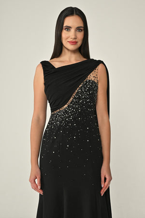 Crepe Midi Dress with Shawl Accessory and Stones