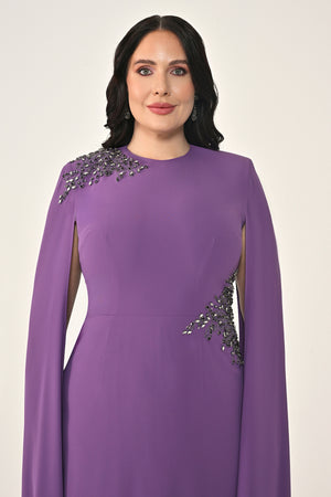 Knitted Fabric Midi Dress with Shawl Sleeves, Waist and Shoulder Accessories