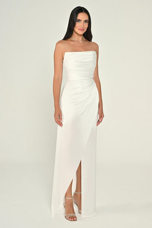 Strapless Draped Shimmer Fabric Long Dress