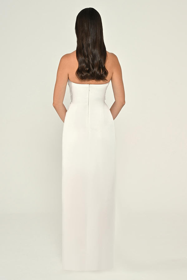 Strapless Draped Shimmer Fabric Long Dress