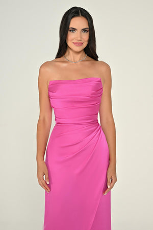 Strapless Draped Shimmer Fabric Long Dress