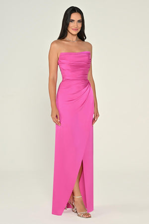Strapless Draped Shimmer Fabric Long Dress