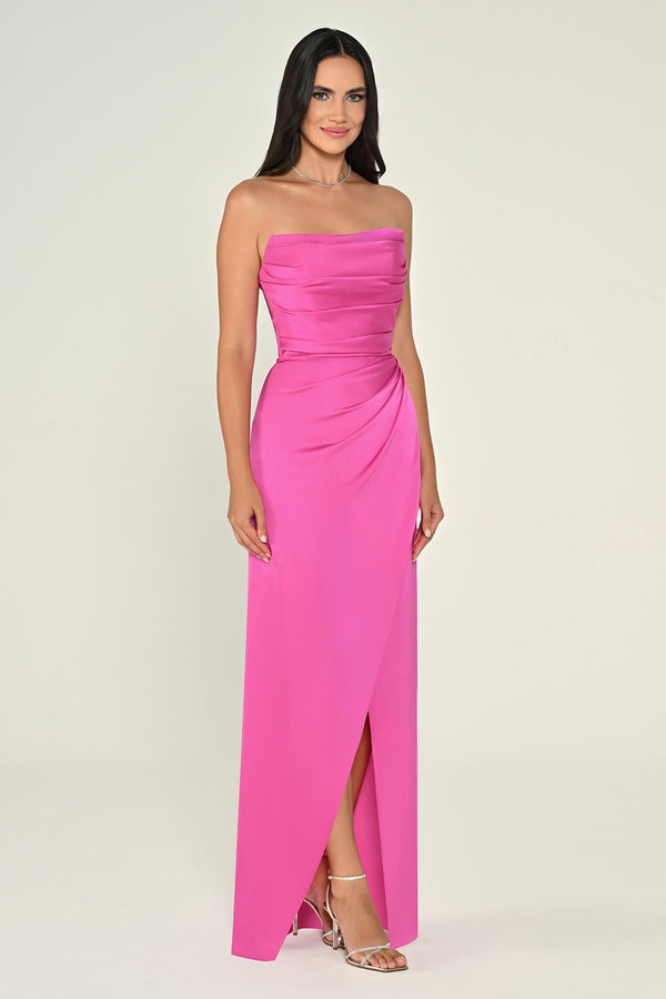 Strapless Draped Shimmer Fabric Long Dress