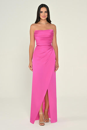 Strapless Draped Shimmer Fabric Long Dress