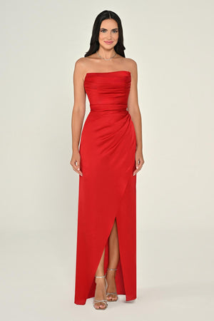 Strapless Draped Shimmer Fabric Long Dress