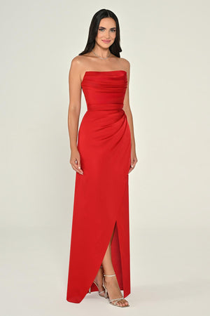 Strapless Draped Shimmer Fabric Long Dress