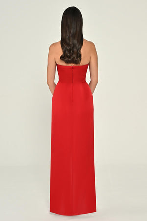 Strapless Draped Shimmer Fabric Long Dress