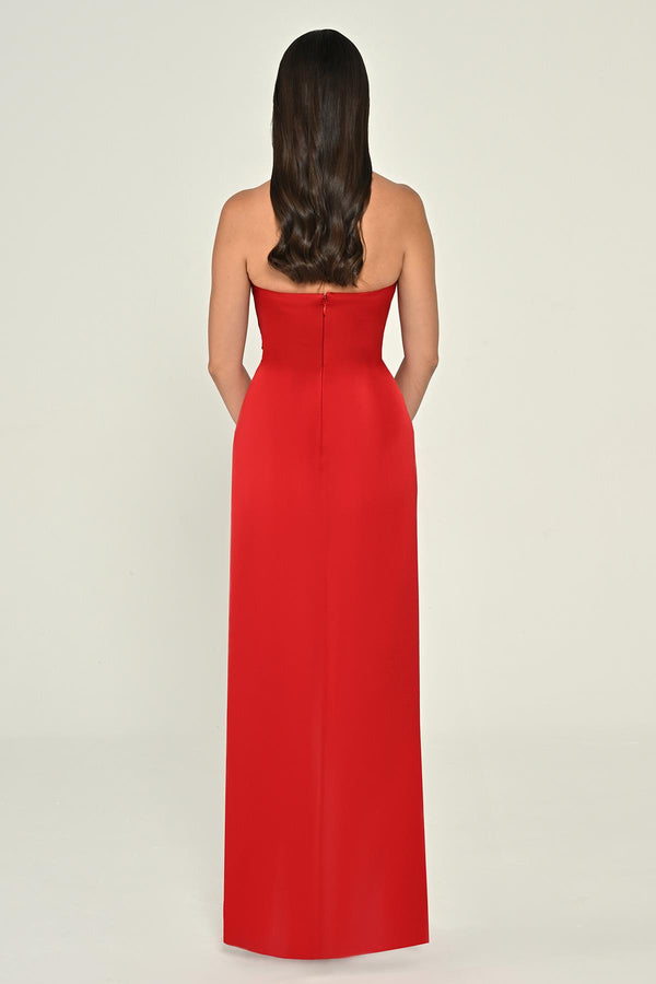Strapless Draped Shimmer Fabric Long Dress
