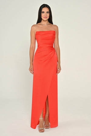 Strapless Draped Shimmer Fabric Long Dress