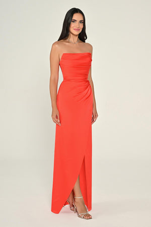 Strapless Draped Shimmer Fabric Long Dress
