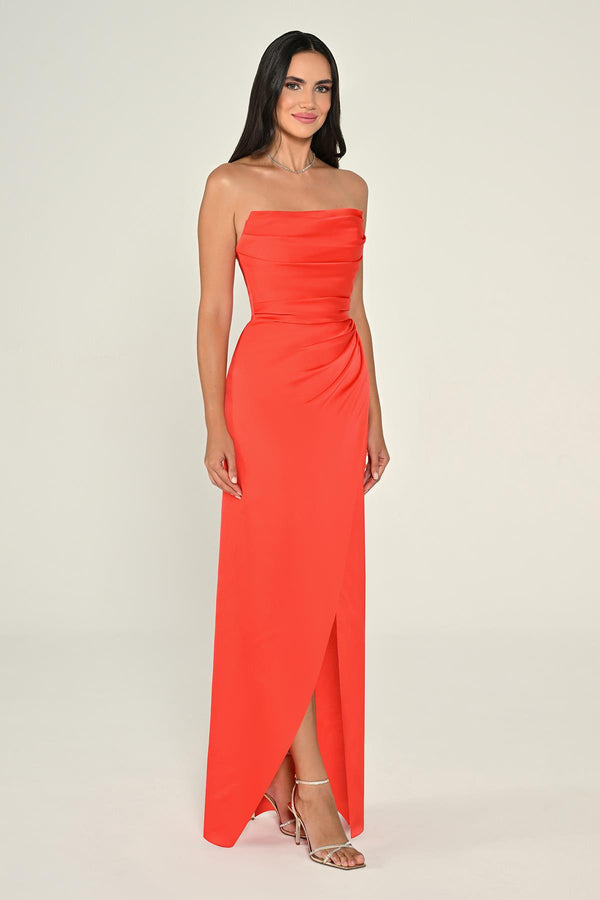 Strapless Draped Shimmer Fabric Long Dress