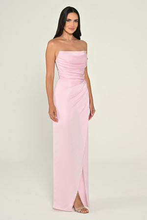 Strapless Draped Shimmer Fabric Long Dress