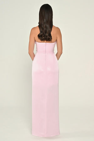 Strapless Draped Shimmer Fabric Long Dress