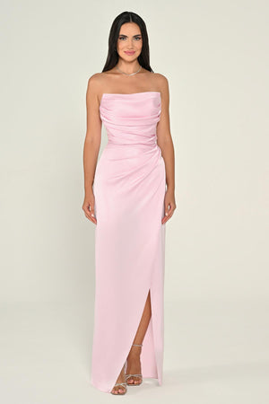 Strapless Draped Shimmer Fabric Long Dress