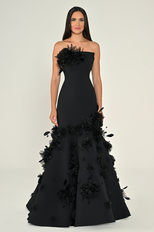 Strapless 3D Floral Mermaid Long Dress