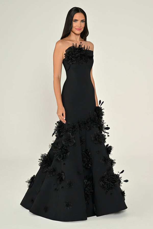 Strapless 3D Floral Mermaid Long Dress