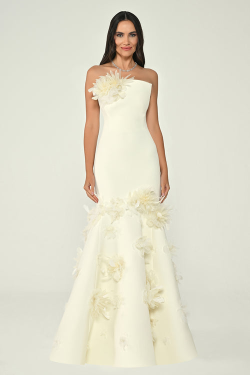 Strapless 3D Floral Mermaid Long Dress