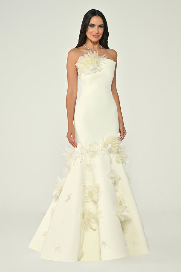 Strapless 3D Floral Mermaid Long Dress