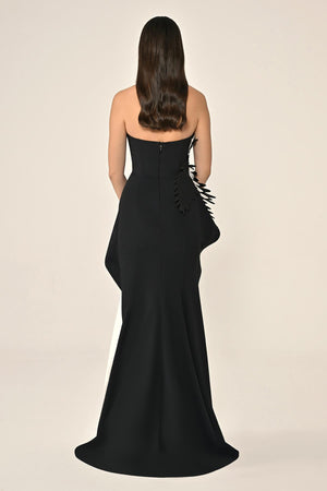 Strapless Long Dress with Floral Embellishments